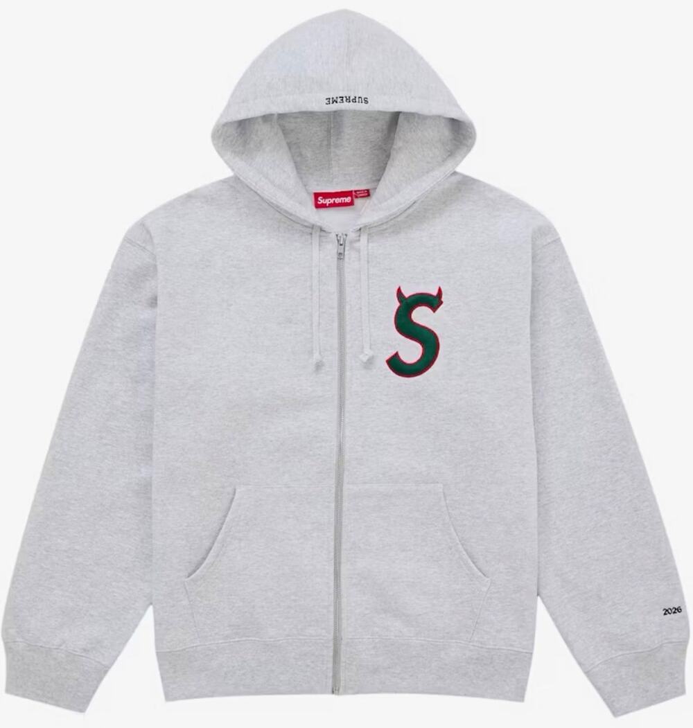 Supreme Devil S Logo Ash Grey Full Zip Fleece Hoodie Size XL